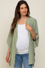 Light Olive Fringe Maternity Dolman Sleeve Cover Up