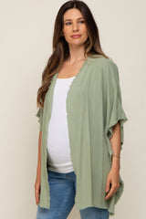 Light Olive Fringe Maternity Dolman Sleeve Cover Up