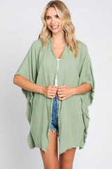 Light Olive Fringe Maternity Dolman Sleeve Cover Up