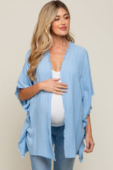 Light Blue Fringe Maternity Dolman Sleeve Cover Up