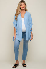 Light Blue Fringe Maternity Dolman Sleeve Cover Up