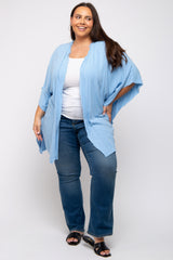 Light Blue Fringe Maternity Plus Dolman Sleeve Cover Up