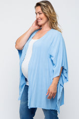 Light Blue Fringe Maternity Plus Dolman Sleeve Cover Up