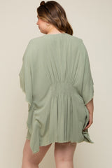 Light Olive Fringe Maternity Plus Dolman Sleeve Cover Up