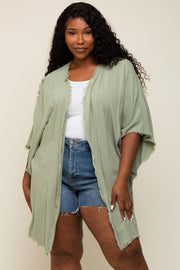 Light Olive Fringe Plus Dolman Sleeve Cover Up