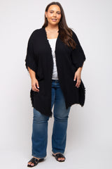 Black Fringe Maternity Plus Dolman Sleeve Cover Up