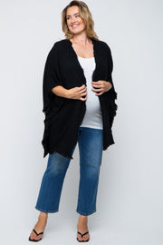 Black Fringe Maternity Plus Dolman Sleeve Cover Up