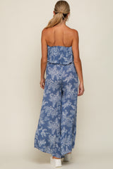 Blue Floral Ruffle Overlay Maternity Jumpsuit