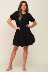 Black Tiered Puff Sleeve Dress