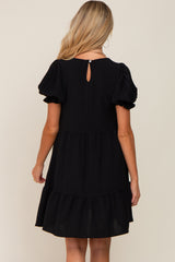 Black Tiered Puff Sleeve Maternity Dress