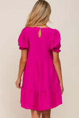 Fuchsia Tiered Puff Sleeve Maternity Dress