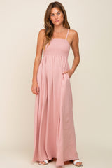 Light Pink Smocked Sleeveless Maxi Dress