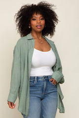 Green Lightweight Sheer Button Down Blouse