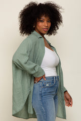 Green Lightweight Sheer Button Down Blouse