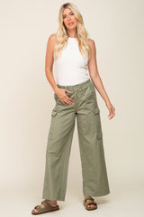 Olive Double Pocket Wide Leg Cargo Pants