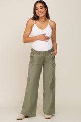 Olive Maternity Double Pocket Wide Leg Cargo Pants