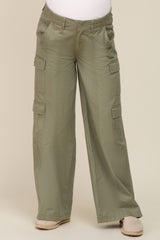 Olive Maternity Double Pocket Wide Leg Cargo Pants