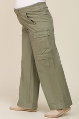 Olive Maternity Double Pocket Wide Leg Cargo Pants