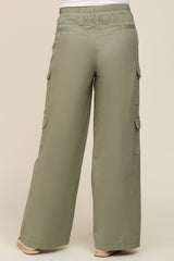 Olive Maternity Double Pocket Wide Leg Cargo Pants