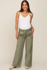 Olive Maternity Double Pocket Wide Leg Cargo Pants