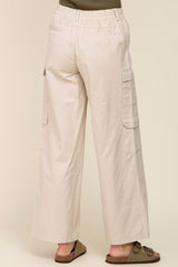 Beige Double Pocket Wide Leg Cargo Pants