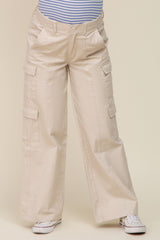 Beige Maternity Double Pocket Wide Leg Cargo Pants