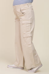 Beige Maternity Double Pocket Wide Leg Cargo Pants