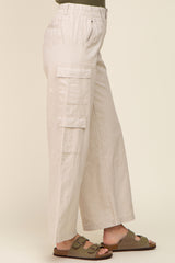 Beige Double Pocket Wide Leg Cargo Pants