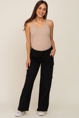 Black Maternity Double Pocket Wide Leg Cargo Pants