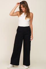 Black Maternity Double Pocket Wide Leg Cargo Pants