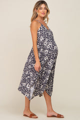 Charcoal Floral Handkerchief Maternity Midi Dress