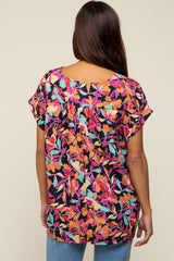 Black Floral V-Neck Short Sleeve Maternity Top