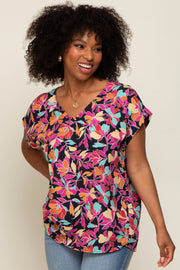 Black Floral V-Neck Short Sleeve Top