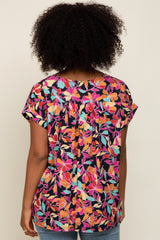 Black Floral V-Neck Short Sleeve Top