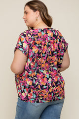 Black Floral V-Neck Short Sleeve Maternity Plus Top