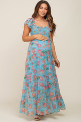 Jade Floral Ruffle Tiered Maternity Maxi Dress