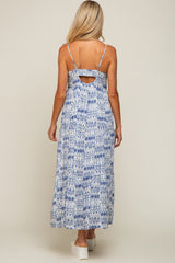 Blue Printed Tiered Maternity Maxi Dress