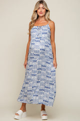 Blue Printed Tiered Maternity Maxi Dress