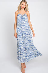 Blue Printed Tiered Maternity Maxi Dress