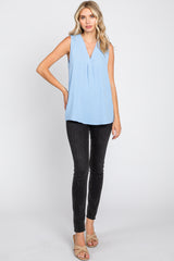 Light Blue Solid V-Neck Sleeveless Top