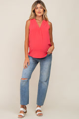 Coral Solid V-Neck Sleeveless Maternity Top