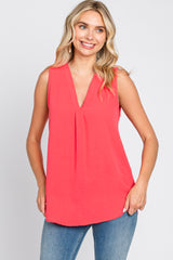 Coral Solid V-Neck Sleeveless Maternity Top