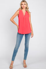 Coral Solid V-Neck Sleeveless Top