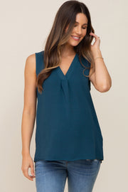 Teal Solid V-Neck Sleeveless Maternity Top