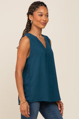 Teal Solid V-Neck Sleeveless Top