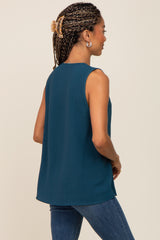 Teal Solid V-Neck Sleeveless Top