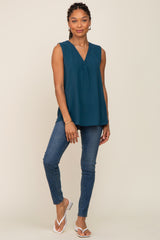 Teal Solid V-Neck Sleeveless Top