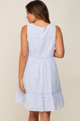 Light Blue Button Front Crochet Accent Maternity Dress