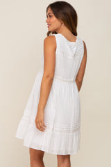 White Button Front Crochet Accent Maternity Dress