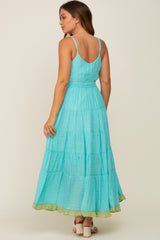 Aqua V-Neck Colorblocked Tiered Maternity Maxi Dress